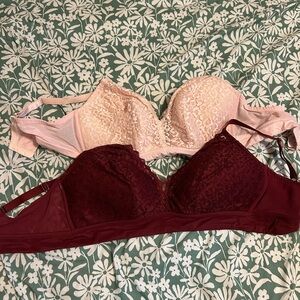 Auden Lace Bra Set in Pink and Burgundy